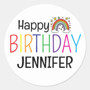 Colourful Happy Birthday Rainbow Personalised  Classic Round Sticker