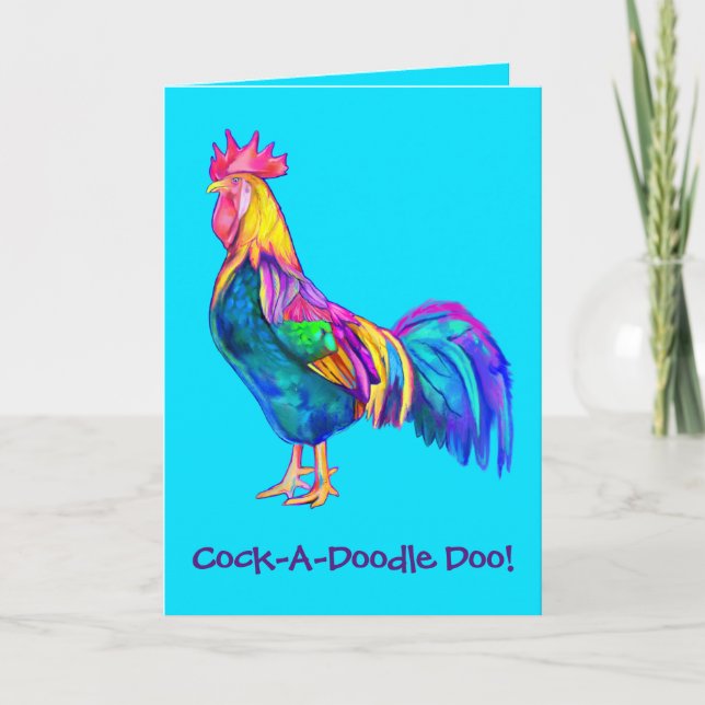 Colourful Happy Birthday Rooster Card (Front)