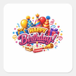 Colourful Happy Birthday Square Sticker