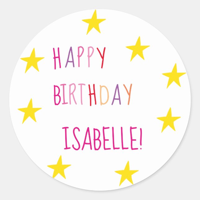 Colourful Happy Birthday Sticker with Stars (Front)