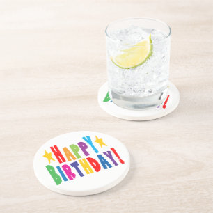 Colourful Happy Birthday Text Coaster