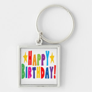 Colourful Happy Birthday Text Key Ring