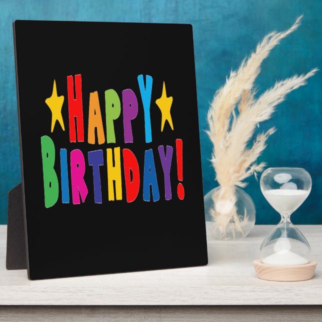 Colourful Happy Birthday Text Plaque (Side)
