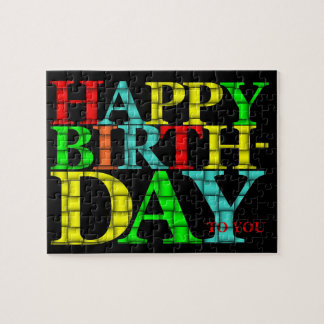 Colourful Happy Birthday Text with Black Backgroun Jigsaw Puzzle