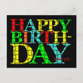 Colourful Happy Birthday Text with Black Backgroun Postcard