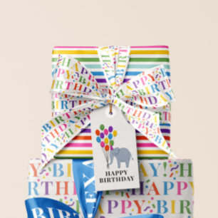 Colourful Happy Birthday Text with Confetti Satin Ribbon