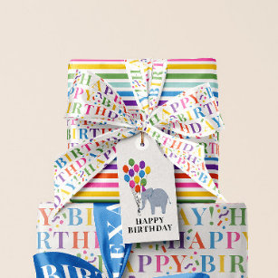 Colourful Happy Birthday Text with Confetti Satin Ribbon
