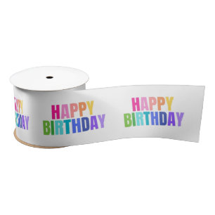 Colourful Happy Birthday Text with Confetti Satin Ribbon