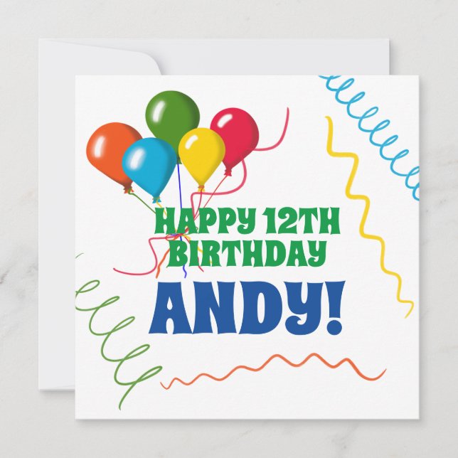 Colourful Happy Birthday with Balloons Card (Front)
