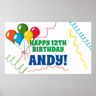 Colourful Happy Birthday with Balloons Poster