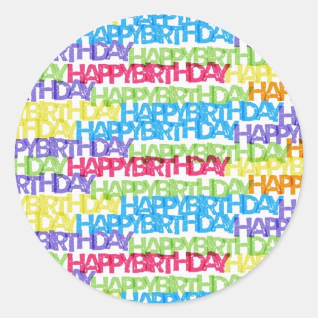 Colourful Happy Birthday Word Art Classic Round Sticker (Front)