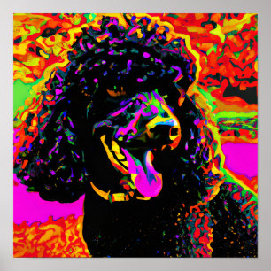 Colourful Happy Black Poodle Portrait Poster
