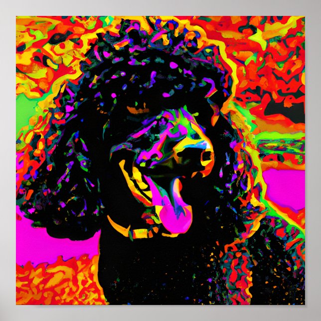 Colourful Happy Black Poodle Portrait Poster (Front)