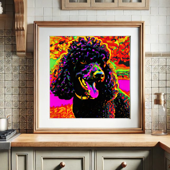 Colourful Happy Black Poodle Portrait Poster (Creator Uploaded)