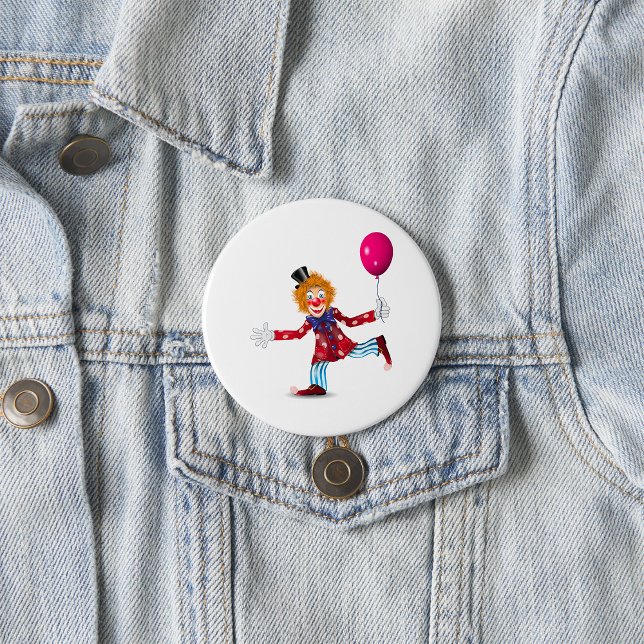 Colourful Happy Clown with Balloon Fun Circus  7.5 Cm Round Badge (Creator Uploaded)