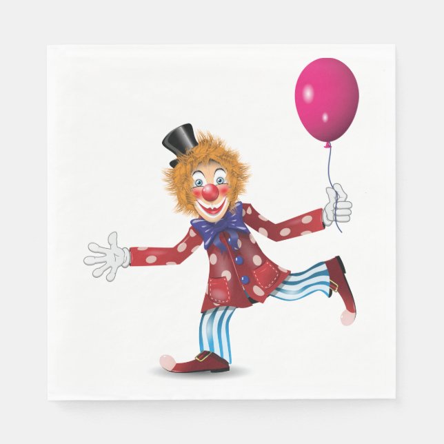 Colourful Happy Clown with Balloon Fun Circus  Napkin (Front)