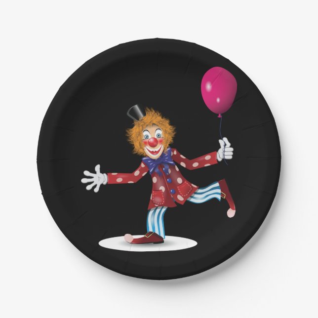 Colourful Happy Clown with Balloon Fun Circus  Paper Plate (Front)