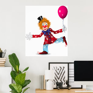 Colourful Happy Clown with Balloon Fun Circus  Poster