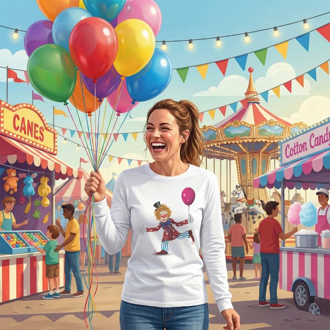 Colourful Happy Clown with Balloon Fun Circus  T-Shirt (Creator Uploaded)