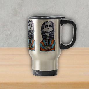 Colourful Happy Day of the Dead Skeleton Travel Mug