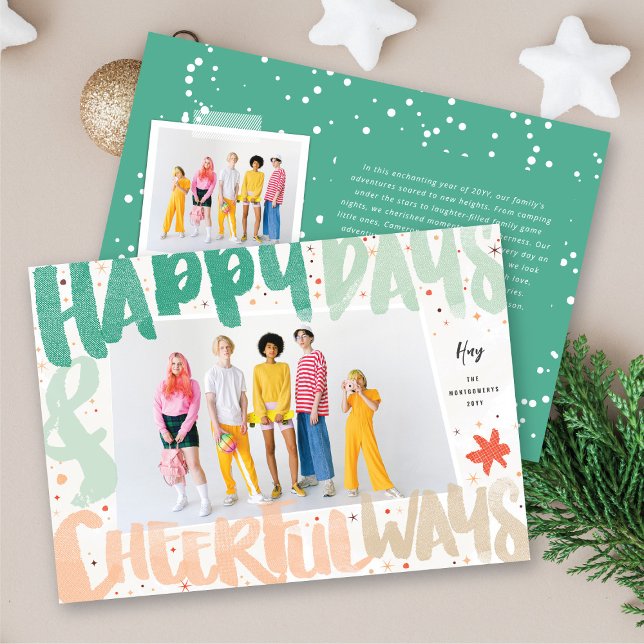 Colourful Happy Days & Cheerful Ways New Year Phot Holiday Card (Colorful Happy Days & Cheerful Ways New Year Photo Holiday Card @ fat_fa_tin)
