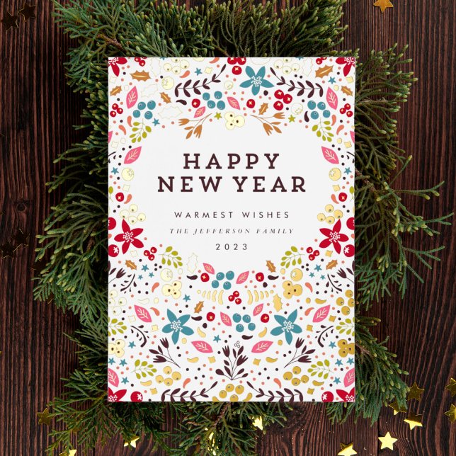 Colourful Happy delicate GOLD foil New Year Floral (Creator Uploaded)