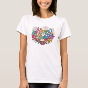 Colourful Happy Diwali Festival Typography T-Shirt