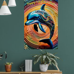 Colourful Happy Dolphin Valentines Day Poster