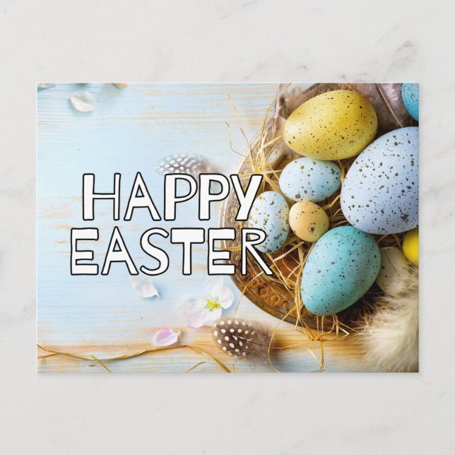 Colourful Happy Easter Basket & Eggs Postcard (Front)
