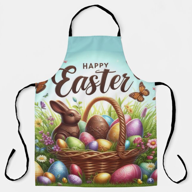 Colourful, Happy Easter basket with eggs Apron (Front)