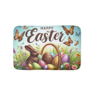 Colourful, Happy Easter basket with eggs Bath Mat
