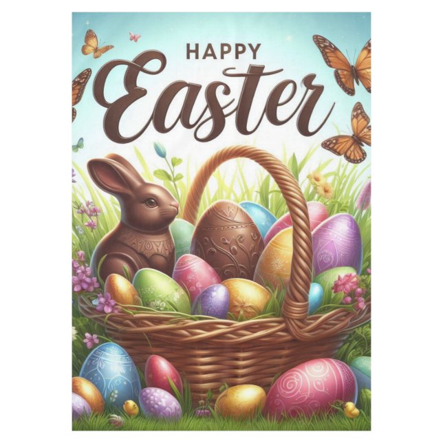 Colourful, Happy Easter basket with eggs Tablecloth (Front)