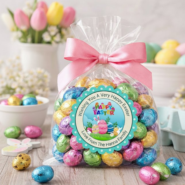 Colourful Happy Easter – Cute Bunny and Eggs Square Sticker (Creator Uploaded)