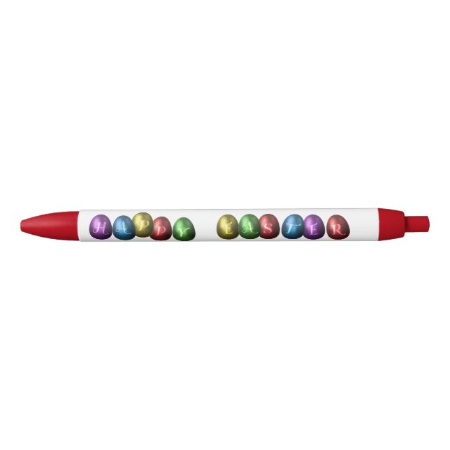 Colourful Happy Easter Eggs Black Ink Pen (Front)