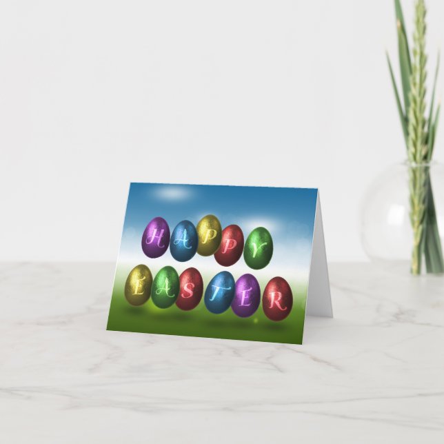 Colourful Happy Easter Eggs Holiday Card (Front)