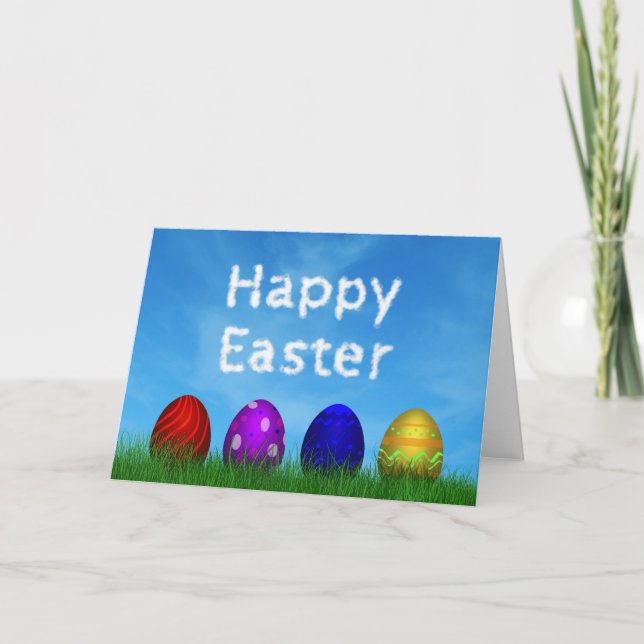 Colourful Happy Easter Eggs Holiday Greeting Card (Front)