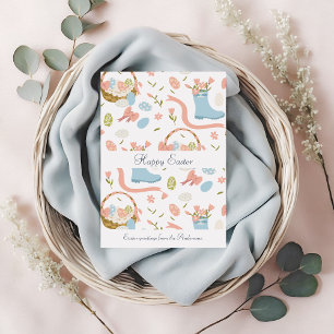 Colourful Happy Easter Eggs In Spring Basket Holiday Card