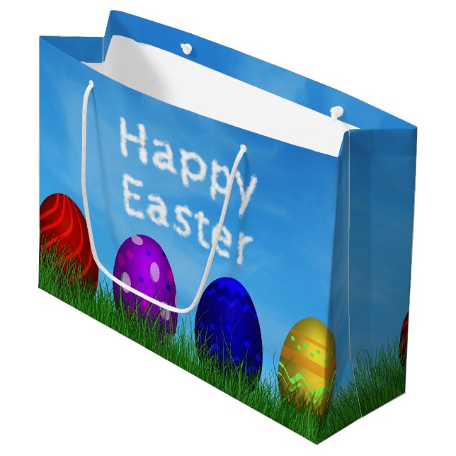 Colourful Happy Easter Eggs Large Gift Bag (Front Angled)