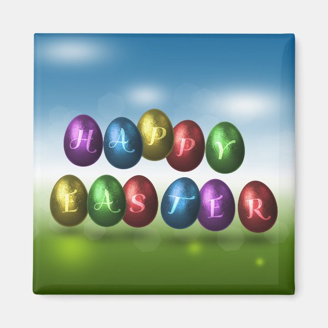 Colourful Happy Easter Eggs Magnet (Front)