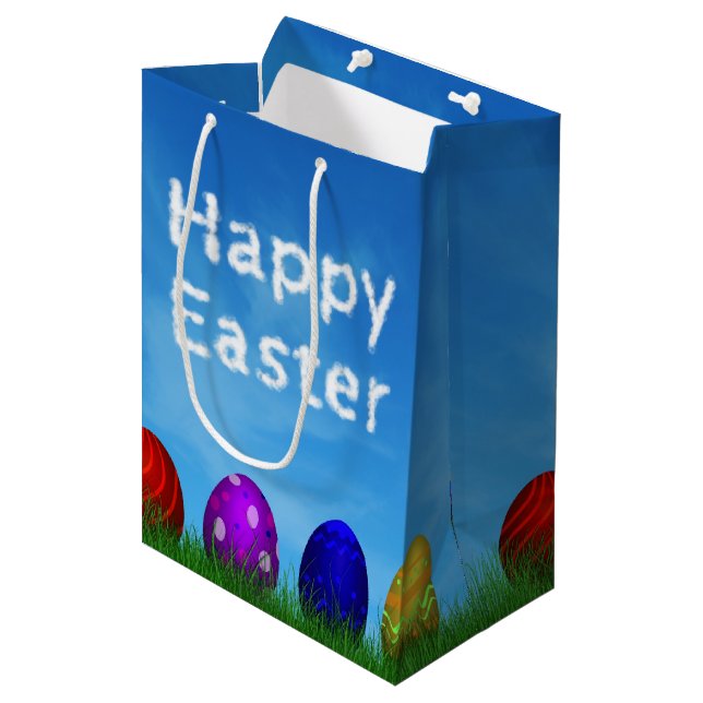 Colourful Happy Easter Eggs Medium Gift Bag (Front Angled)