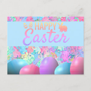 Colourful Happy Easter Eggs on Marble Background Postcard