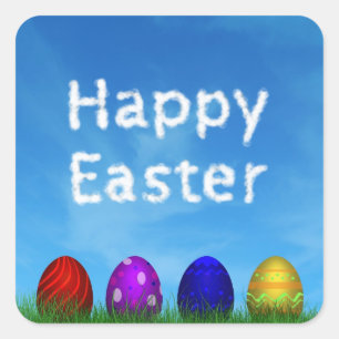 Colourful Happy Easter Eggs Square Sticker