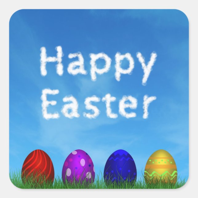 Colourful Happy Easter Eggs Square Sticker (Front)