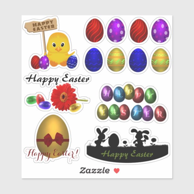 Colourful Happy Easter Eggs Sticker Set (Sheet)