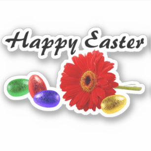 Colourful Happy Easter Eggs with Gerbera