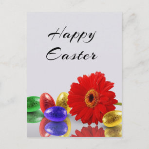 Colourful Happy Easter Eggs with Gerbera Holiday Postcard