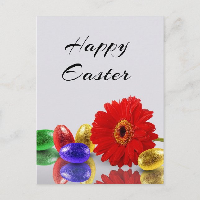 Colourful Happy Easter Eggs with Gerbera Holiday Postcard (Front)