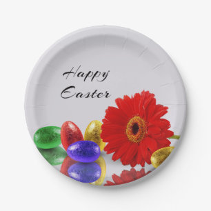 Colourful Happy Easter Eggs with Gerbera Paper Plate