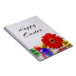 Colourful Happy Easter Eggs with Gerbera Spiral Notebook