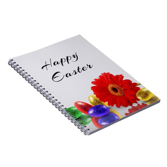 Colourful Happy Easter Eggs with Gerbera Spiral Notebook (Right Side)